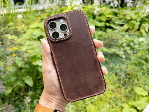 iPhone Leather Case | Handmade | Oil Waxed Leather | Dark Walnut