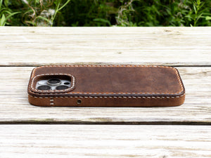 iPhone Leather Case | Handmade | Oil Waxed Leather | Dark Walnut